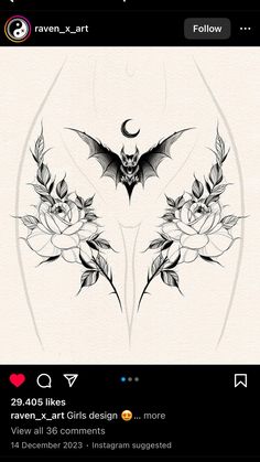 an image of a bat with flowers on it's chest and the words raven x art