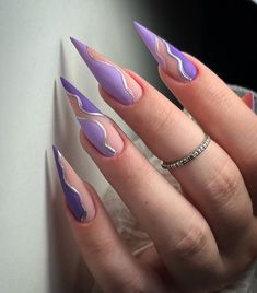 French Rosa, Purple Stiletto Nails, Purple Acrylic Nails, Art Deco Nails, Stiletto Nail Art, Beige Nails, Pretty Gel Nails