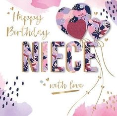 a happy birthday card with pink flowers and gold foil lettering that reads,'nice with love '