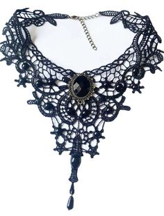 Women's Nacklace Lace Festival Acrylic Vintage Style Nacklace Black Gothic Metal Necklace, Black Bohemian Choker With Clavicle Chain, Bohemian Black Choker With Clavicle Chain, Gothic Black Necklace With Black Beads, Gothic Black Beaded Necklace, Black Beaded Clavicle Chain Choker, Halloween Black Metal Necklace, Elegant Metal Necklaces For Halloween, Black Gothic Clavicle Chain Necklace