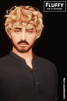 a digital painting of a man with curly hair and a moustache on his face