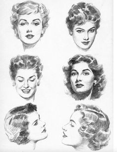 some women's hair styles are shown in black and white