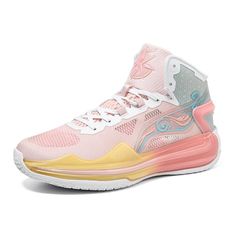 women's nike zoom flyknit 2 basketball shoes in pink and yellow