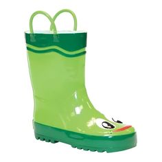 These playful rain boots will keep little feet warm and dry! Features removable insole, traction outsole and handles for easy on/off access with or without help! Size: 6.  Color: Green.  Gender: male.  Age Group: infant. Casual Green Slip-resistant Rain Boots, Playful Waterproof Round Toe Rain Boots, Non-slip Rain Boots For Outdoor Activities, Green Waterproof Boots For Rainy Season, Waterproof Green Boots For Rainy Season, Non-slip Round Toe Rain Boots For Outdoor Activities, Playful Non-slip Rain Boots With Round Toe, Playful Non-slip Round Toe Rain Boots, Green Waterproof Boots For Rainy Weather