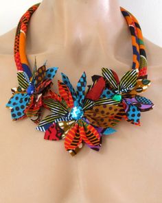 Floral Wedding Necklace African Bib Flower Jewelry African - Etsy Unique Orange Flower-shaped Jewelry, Unique Orange Flower Shaped Jewelry, Elegant Multicolor Flower Decorated Jewelry, Multicolor Flower-shaped Jewelry For Gift, Multicolor Flower-shaped Jewelry Gift, Unique Flower Pendant Wedding Jewelry, Bohemian Flower Necklace For Weddings, Personalized Multicolor Wedding Jewelry, Unique Flower Necklaces For Party