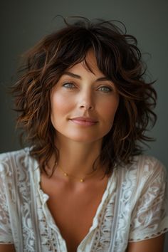 35+ Stylish Shag Hairstyles for Women Over 50 That Will Freshen Up You – CreativeBooster How To Cut A Short Wolf Cut, Shoulder Length Messy Hair, French Shag Haircut Medium, Med Curly Hairstyles, Permed Hair With Bangs, Short Wavy Shag With Bangs, Style Shaggy Hair, Ouidad Curls, Shag Hairstyles Curly Hair