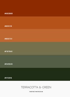 the color scheme for terracotta and green is shown in shades of red, orange,