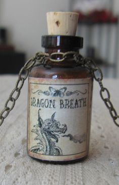 . Alt Crafts, Potion Jars, Potion Bottle Necklace, Dragon Breath, Apothecary Decor, Potion Labels