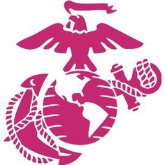 the usmc emblem is shown in pink on a white background, with an eagle and globe