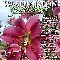 the front cover of washington gardener magazine, featuring pink lilies in bloom and green foliage