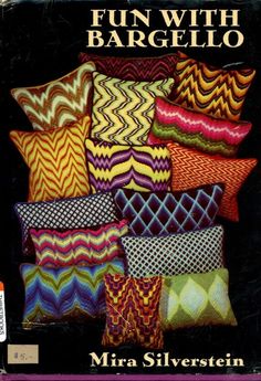 a book cover with colorful pillows on the front and back covers in different colors, shapes and sizes