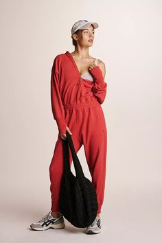 Training Day Jumpsuit | Free People Hoodie Jumpsuit, Free People Jumpsuit, Free People Romper, Fitted Jumpsuit, Training Day, Red Jumpsuit, Free People Movement, Fp Movement, Printed Rompers