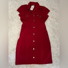 Guess Red Dress Size Small New With Tags Non Smoking Home Ae Red Midi Dress With Button Closure, Casual Red Bodycon Dress With Short Sleeves, Casual Red Short Sleeve Bodycon Dress, Red Party Dress With Button Closure, Fitted Red Mini Dress With Button Closure, Casual Red Midi Bodycon Dress, Chic Red Mini Dress With Buttons, Fitted Red Mini Dress With Buttons, Red Short Sleeve Bodycon Dress For Spring