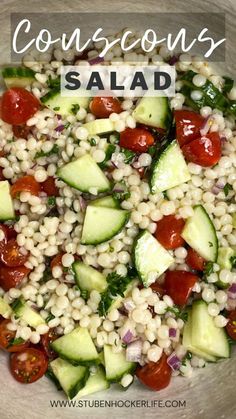 fresh ingredients in couscous salad with cucumbers and tomatoes side dish Cuscus Salad, Summer Garden Vegetables, Veggie Side Dish Recipes, Summer Side Dish, Garden Vegetables, Summer Recipes Dinner