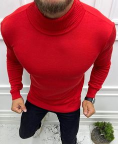 This fine Men's Turtleneck sweater in very high quality fine-knit material.  It boasts long sleeves with delicate ribbing at the cuffs and the hem. Sleek and chic Perfect choice for warmth Very slim fit, consider ordering a size up. Red Winter Sweater With Ribbed Cuffs, Red Winter Tops With Ribbed Cuffs, Classic Ribbed Long Sleeve Turtleneck, Red Long Sleeve Polo Sweater For Winter, Classic Red Fine Knit Sweater, Ribbed Long Sleeve Polo Sweater For Winter, Classic Long Sleeve Turtleneck With Ribbed Collar, Classic Long Sleeve Polo Sweater For Winter, Classic Long Sleeve Ribbed Turtleneck