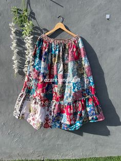 Product Name :- Patchwork Cotton Skirt Ind-side Lining This one piece dress is ideal for summers and springs .Highly recommended for your brunches ,lunches and all day wear Material: 100% cotton Color - Same as Picture Wash care: Mild Handwash in cold water/ Do not soak/ Dry in shade                              Length- 37 inch / 91 cm                              Waist - 26 inches / 66 cm                              fit up to 38 inches" (elastic with a belt tie)                              Flexible - One Size Regular Size One Size Wash care: Mild Handwash in cold water/ Do not soak/ Dry in shade For any queries, feel free to write to us. Happy to help. *Actual color of the product may vary from the picture. Colours may have slight diffrence in actual because of various screens and elect Peasant Style Cotton Maxi Skirt For Festival, Cotton Peasant Maxi Skirt For Festival, Flowy Cotton Peasant Skirt, Bohemian Flowy Cotton Skirt, Hippie Cotton Tiered Skirt, Hippie Long Cotton Skirt, Hippie Style Long Cotton Skirt, Peasant Style Cotton Skirt For Summer, Peasant Cotton Skirt For Summer