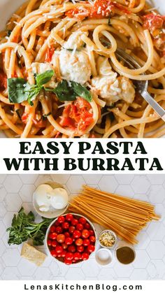 easy pasta with burrata sauce in a white bowl