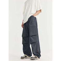 Versatile Loose Wide Leg Paratrooper Pants Fabric: 65% cotton+32% polyester+3% spandex Size: S, M, L, XL Multiple Color Selections: Blue, Gray Green  Season: Spring, Fall, Summer Relaxed Fit Full-length Cargo Pants, High Waist Cargo Pants With Hip Pockets For Outdoor, Baggy Techwear Pants With Pockets, Baggy Cargo Pants Trousers, Baggy Trousers With Side Pockets, Cotton Cargo Pants Full Length, Relaxed Fit Solid Color Cargo Jeans, Baggy Techwear Pants With Cargo Pockets, High Waist Cotton Parachute Pants With Pockets