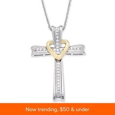 in stock Anniversary Cross Diamond Necklace With Accents, Anniversary Diamond Cross Necklace With Accents, Anniversary White Gold Diamond Cross Necklace, Anniversary Jewelry With Diamond Accents On Cross Pendant, Diamond Accented Cross Pendant For Anniversary, Diamond Accented Cross Pendant Jewelry For Anniversary, Diamond Cross Jewelry For Anniversary, Fine Jewelry Diamond Cross Pendant Necklace For Anniversary, Macy's Jewelry With Diamond Accents For Gift