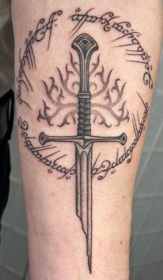 Lotr Swords Tattoo, Glamdring Tattoo Lord Of The Rings, Lord Of The Rings Anduril Tattoo, Narsil Tattoo, Lord Of The Rings Tattoo Anduril, Tree Of Gondor Tattoo, Valar Morghulis Valar Dohaeris, Rings Tattoo