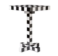 a black and white checkerboard table on a white background with an upside down view