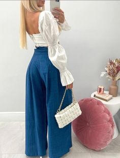 Light & soft summer fabric high waistline wide leg opening self fabric belt double pleat from waistline to bottom opening