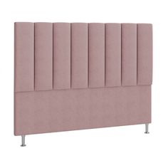 an upholstered headboard with metal legs and pink velvet fabric, on a white background