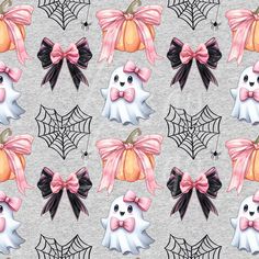 an image of a pattern with bows and pumpkins on grey background for wallpaper