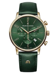 Case : Stainless Steel & Strap : Green leather Water resistance to 5 ATM 40mm Stylish Watches Men, Maurice Lacroix, Green Watch, Citizen Eco, Stylish Watches, Nixon, Watch Collection, Green Leather, New Trends