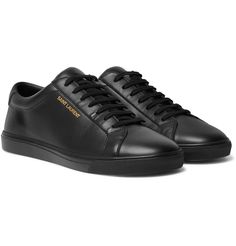 SAINT LAURENT - Andy Moon Leather Sneakers - Men - Black Saint Laurent Jeans, Leather Sneakers Men, Trending Sneakers, Leather Shoes Men, Black Sneakers, Soft Black, Gentleman Style, Online Accessories, Shoe Game