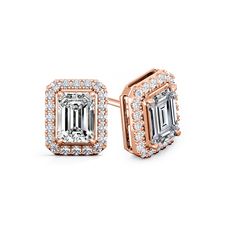 These gorgeous diamond stud earrings feature 1.42 ct. total weight center stones in halo setting in glistening 18k yellow gold metal surrounded with small dazzling 1.08 ct. total weight Emerald-cut side natural diamonds totaling to 2.50 ct. in a complete pair, available with push-back or screw back or guardian back . Black Diamond Pendant, Black Diamond Studs, Halo Diamond Earrings, Solitaire Diamond Pendant, Colored Diamond Rings, Earrings Emerald, Halo Earrings, Halo Earrings Studs, Halo Setting