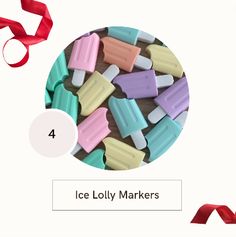 an image of ice lolly markers with red ribbon