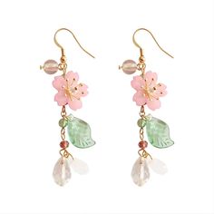 PRICES MAY VARY. ❤ Cherry Blossom Dangle Earrings❤：Pink cherry blossoms and green leaves in bright colors, which is a Perfect accessories for spring, make you radiant and charming. ❤Size❤：8*2cm,3.15*0.79inch；Weight:13g(0.46oz)/piar. ❤Material❤：The Cherry Blossom Earrings are made of high quality alloy and acrylic,which is healthy and durable,lead free and nickle free,not easy to fade,no harm to your skin. ❤Various Occasion❤：Our Pink Flower Tassel Drop Earrings are popular with women and girls,cl Resin Petals, Sakura Earrings, Nejire Hado, Accessories Ear, Cherry Earrings, Flower Ear, Long Tassel Earrings, Summer Earrings, Costume Jewelry Earrings