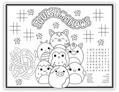 an adult coloring book with cats and other animals on it, surrounded by the words sushimakons