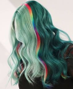 Two Tone Hair Color, Color Block Hair, Two Tone Hair, Hair Colorful, Teal Hair