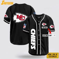 Kansas City Chiefs Custom Name Nfl Baseball Jersey Shirts For Awesome Fans is a unique jersey designed for NFL and baseball fans. It is made of high-quality, breathable, and comfortable material. The design features a stylish collar that exudes a sporty look. The NFL logo and team name add a touch of professionalism. This product [...] Baseball Jersey Shirt, Nfl Logo, Cool Store, Baseball Fan, Jersey Design, Baseball Jerseys, Kansas City Chiefs, Sporty Look, Team Names