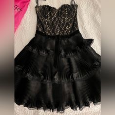 Betsey Johnson Vintage Black & Nude With Sequin Corset, Tiered Cocktail Dress. Worn Once. Clean. In Immaculate Condition. Sequin Corset, Betsey Johnson Dresses, Black Tan, Black And Tan, Betsey Johnson, Vintage Black, Strapless Dress, Sequin, Cocktail Dress