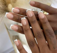 Glazed French Manicure, Clean Girl Nails Black Women, Short Clear Acrylic Nails, French Manicure Natural Nails, French Tip On Short Nails, French Tip Round, French Tip Natural Nails, French Tip Gel X Nails, Natural French Tips