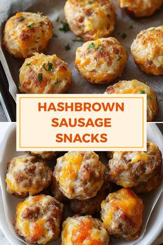 Discover our delicious Hashbrown Sausage Snacks made from crispy hash browns and savory sausage. This pin uses 2 images to showcase these easy and irresistible appetizers. Sausage Hash Brown Bites, Savory Breakfast Appetizers, Breakfast Orderves Appetizers, Healthy Hashbrown Breakfast, Hash Brown Sausage Bites, Game Day Brunch Ideas, Breakfast Pitch In Ideas, Sausage Hashbrown Bites, Breakfast Treats For A Crowd