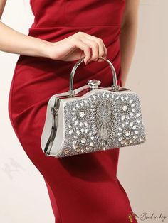 BirdinBag - Elegant Rhinestone-Embellished Small Box Bag for Weddings, Proms, and Special Events Rhinestone Evening Bag For Wedding, Rectangular Rhinestone Wedding Clutch, Wedding Evening Bag With Rhinestones, Rectangular Wedding Clutch With Rhinestones, Glamorous Wedding Evening Bag With Rhinestones, Bling Clutch Evening Bag For Wedding, Silver Crystal Bag For Prom, Rectangular Crystal Evening Bag For Wedding, Silver Embellished Evening Bag For Prom