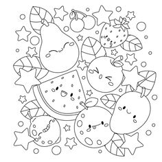 Kids Colouring Printables, Food Kawaii, Food Coloring Pages, Fruit Coloring Pages, Pattern Coloring Pages, Kawaii Illustration, Marker Drawing, Cool Coloring Pages