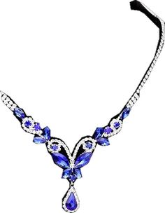 Butterfly Marquise Rhinestone Blue Necklace & Earrings Set - O/S / Blue