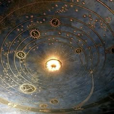 the ceiling is decorated with stars and planets