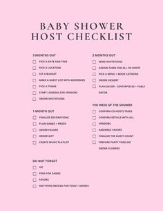 the baby shower checklist is shown in pink with black and white lettering on it