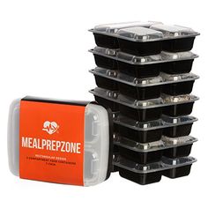 meal prep zone containers with lids and trays stacked on top of each other in front of a white background