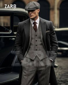 Elevate your style with this Men's 3-Piece Tweed Suit, designed with a nod to Peaky Blinders and vintage British fashion. This timeless ensemble is perfect for weddings, formal events, or vintage-themed parties, ensuring that you make a lasting impression. The suit consists of a single-breasted tweed blazer, a tailored waistcoat, and matching trousers, offering a sharp, polished look. Ideal for groomsmen, 1920s fashion enthusiasts, or anyone seeking a touch of sophistication.

Crafted from a durable wool-blend tweed, this suit offers both style and comfort. Whether you’re looking for a Gatsby-style suit, a vintage wedding outfit, or simply something to stand out, this 3-piece men's suit is the perfect choice. Available in custom sizes, ensuring a perfect fit for all body types. Long Coat Wedding Men, Peaky Blinders Suit Style, Peaky Blinders Tuxedo, Pesky Blinders Suit, Thomas Shelby Suit Style, Thomas Shelby Clothes, Retro Mens Suit, Speakeasy Mens Fashion, Tommy Shelby Suit