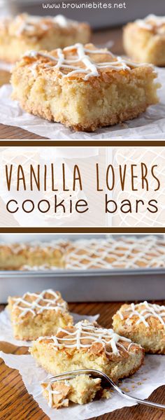 vanilla lovers cookie bars with icing on top