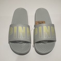 Nwt Pink Victoria’s Secret Slides Festival Sandals, Fuzzy Sandals, Logo Flip Flops, Victoria Secret Pink Logo, Bling Sandals, Victoria Secret Shoes, Pink Flip Flops, Pink Slides, Pink Bling