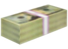 a green box with a pink ribbon and money in the bottom is sitting on a white surface