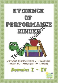 the cover of evidence of performance binders with an apple and books stacked on top